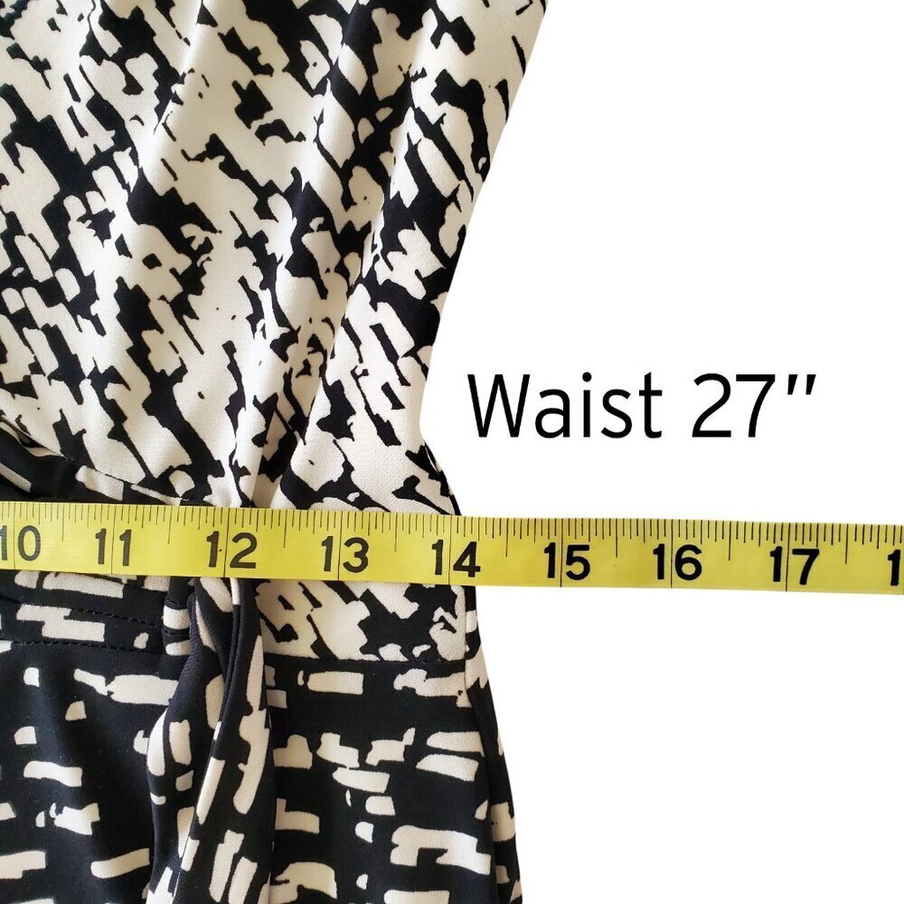Lauren Ralph Lauren Faux Wrap Dress Black & White Abstract Print 3/4 Sleeve 4 - Picture 11 of 16